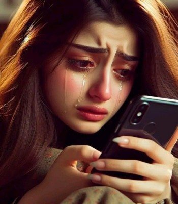 sad girl image using phone 