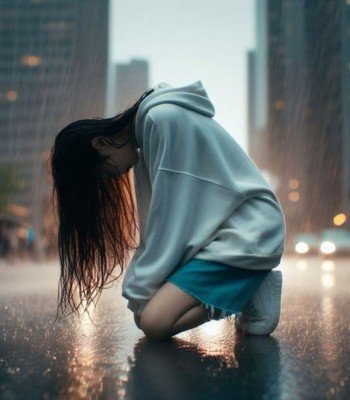 sad girl wearing white shoes image