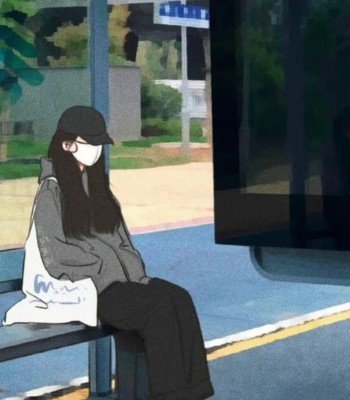 sad girl sitting on bus stand image