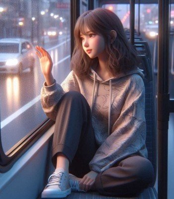 sad girl sitting in bus image