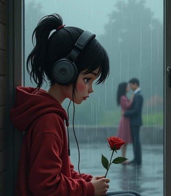 sad girl with rose image