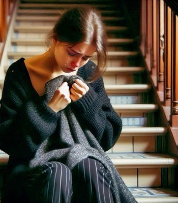 sad girl image in black sweater