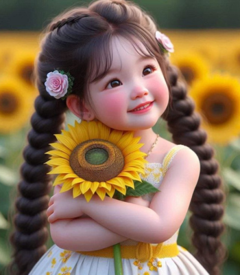 stylish cartoon cartoon baby girl with sunflower