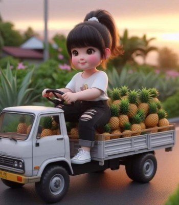 stylish cartoon girl on truck