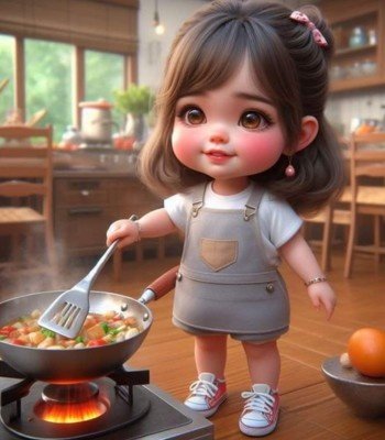 stylish cartoon girl cooking