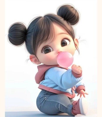 stylish cartoon girl with bubblegum